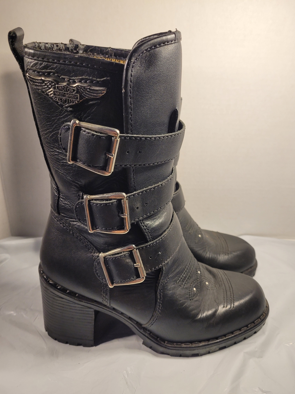 Vintage 1997 Womens Harley Davidson Slip On 3 Buckle Boots Size 7
